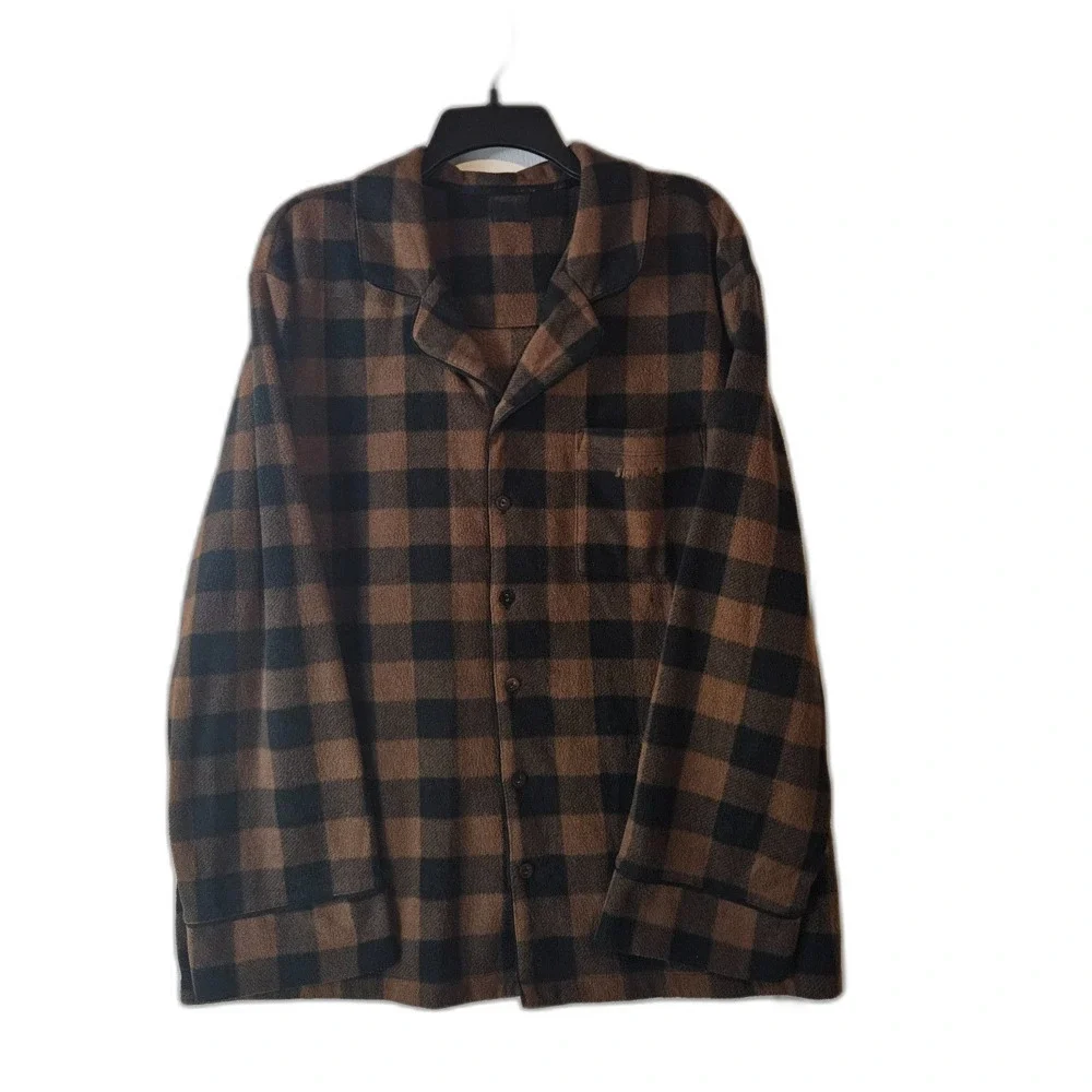 Skims Fleece Brown Plaid 2 peice Pajamas Size Large